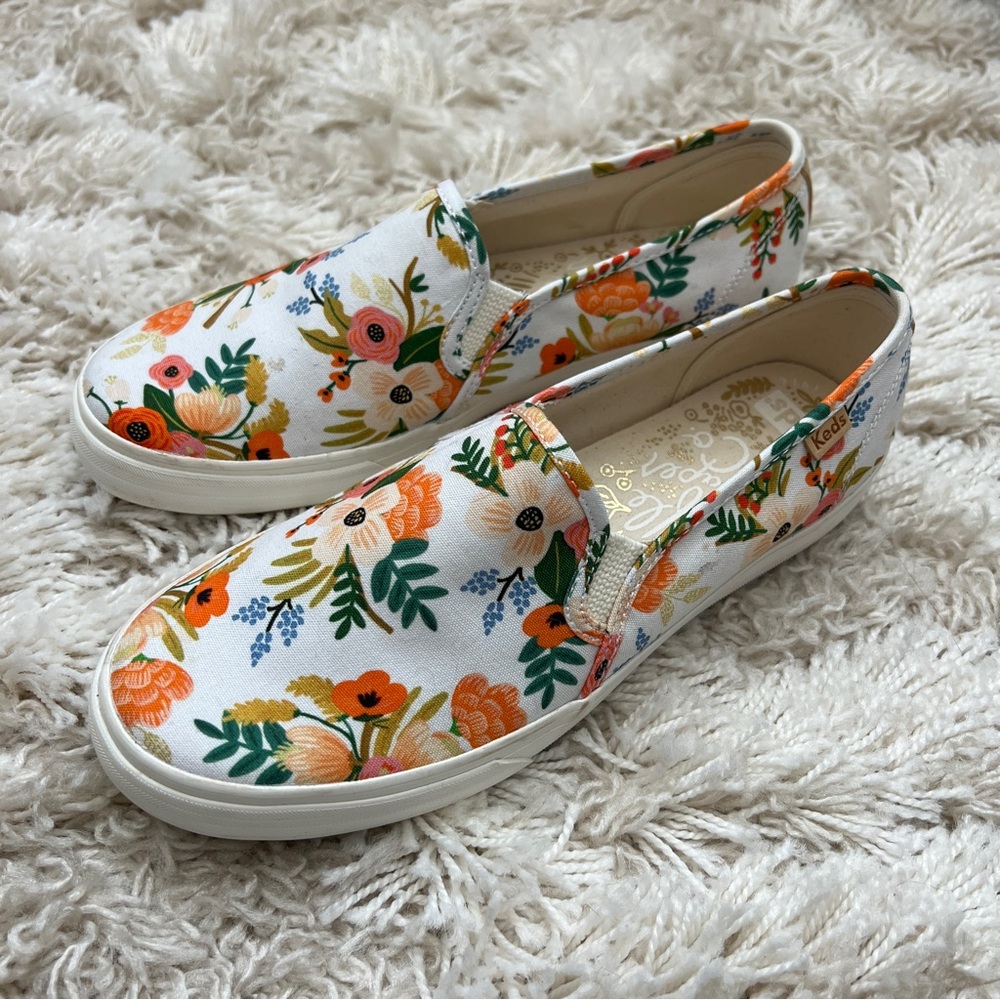 Keds White Floral Canvas Slip-Ons